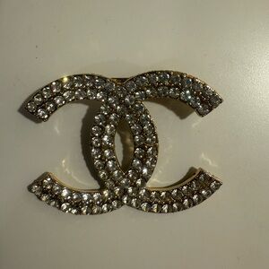 CHANEL Gold and Silver Crystal Brooch